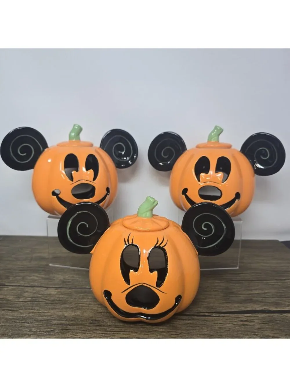 3 Disney Minnie Mickey Mouse Pumpkin Halloween Candle Holder Luminary